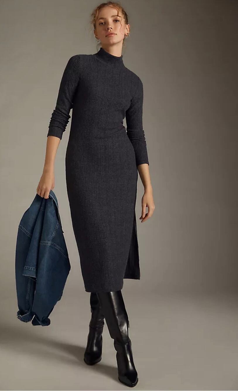 Anthropologie Daily Practice Turtleneck Side-Slit Dress Dark Grey Size Small